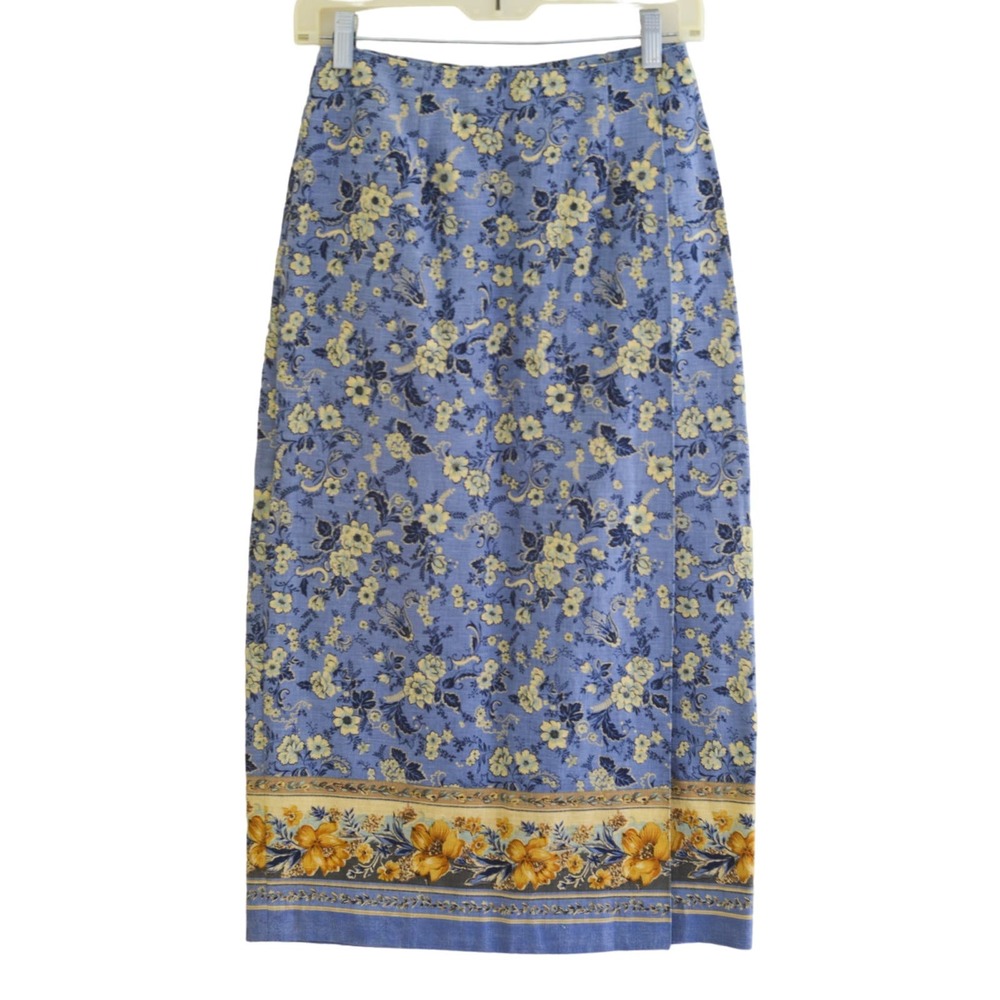 Vintage Linen Floral Column Skirt Size X Small
